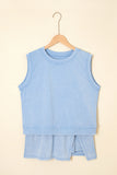 Yellow Cream Solid Color Washed Sleeveless Top Split Skort Cotton 2pcs Outfit
