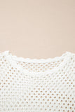 Yellow Cream Scalloped Trim Hollow Out Knit Long Sleeve Top