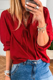 Frilled V-Neck Bow Detail 3/4 Sleeve Blouse- 2 Colors