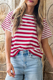 Red and White Striped Crew Neck T-Shirt