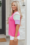Twist Ribbed Color Block Patchwork Short Sleeve Henley T-Shirt- 2 Colors