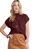 Green Pocket Ribbed Knit Short Sleeve Sweater- 9 Colors