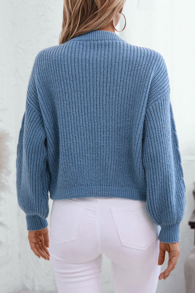 Dusk Blue Solid Color Lace Up V Neck Knit Cardigan