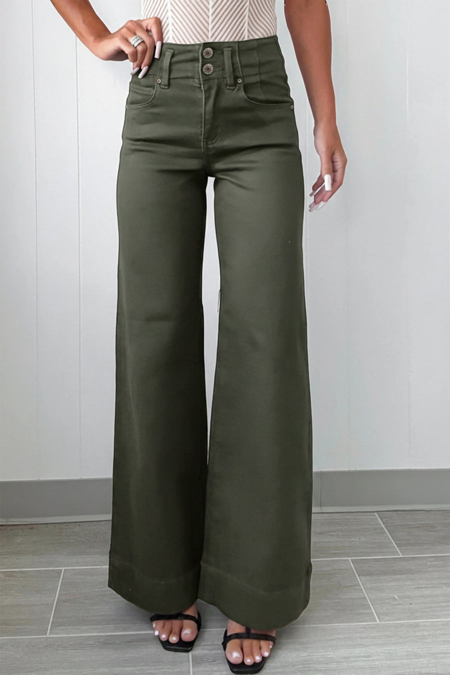 2-Button High Waist Wide Leg Jeans- 4 Colors