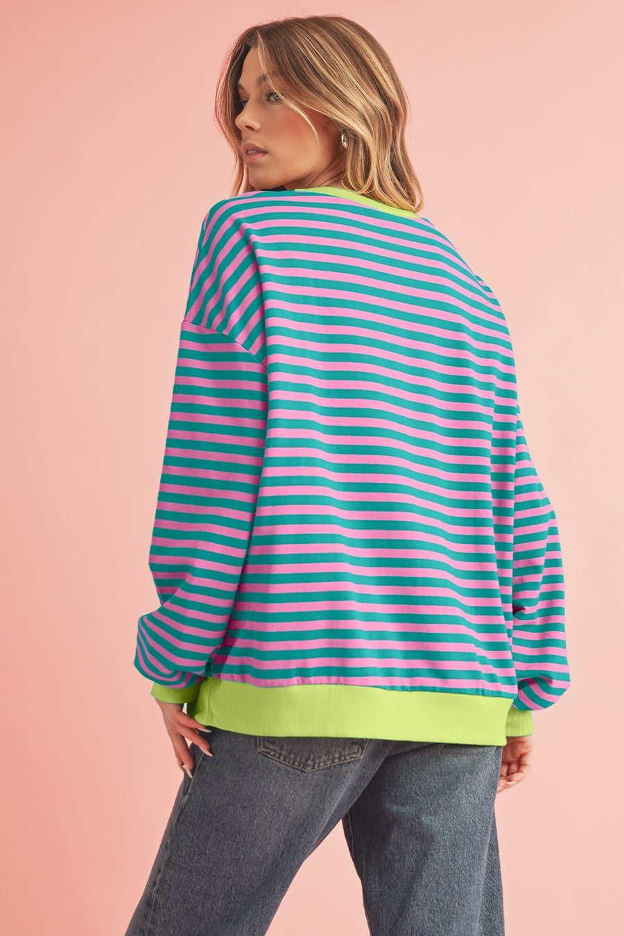 Striped Contrast Trim Oversized Sweatshirt- 4 Colors