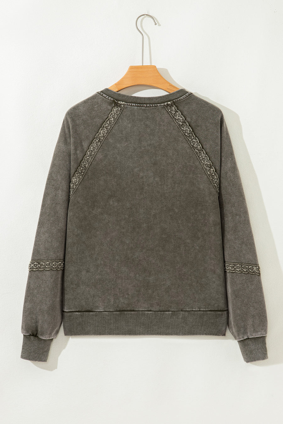 Lace Applique Notched Neck Mineral Wash Baggy Sweatshirt- 4 Colors
