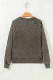 Lace Applique Notched Neck Mineral Wash Baggy Sweatshirt- 4 Colors