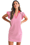 Striped Ruffle Short Sleeve Contrast Neckline Mini Dress- 3 Colors