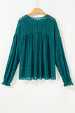 Evergreen Sheer Lace Balloon Sleeve Babydoll Blouse
