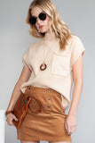 Green Pocket Ribbed Knit Short Sleeve Sweater- 9 Colors