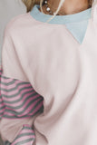 Color Block Patchwork Striped Sleeve Sweatshirt- 3 Colors