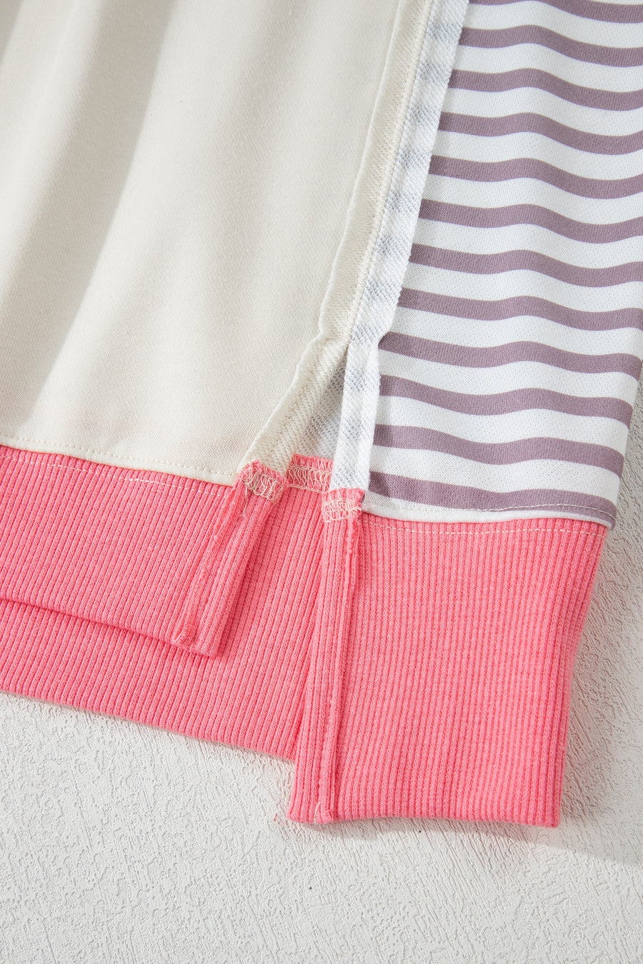 Color Block Striped Patchwork Exposed Seams Side Slits Sweatshirt