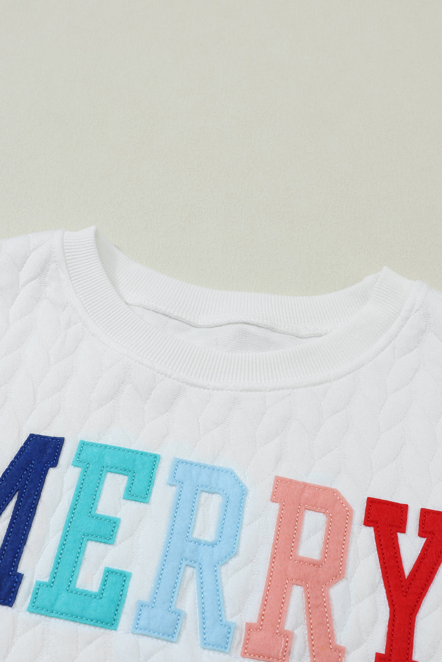 White Chenille Letter Patch Quilted Sweatshirt- 2 Styles