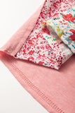 Pink Plus Size Floral Patchwork Ruffle Short Sleeve Blouse