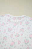 Pink Floral Print Lettuce Trim Short Sleeve Top and Shorts Pajama Set