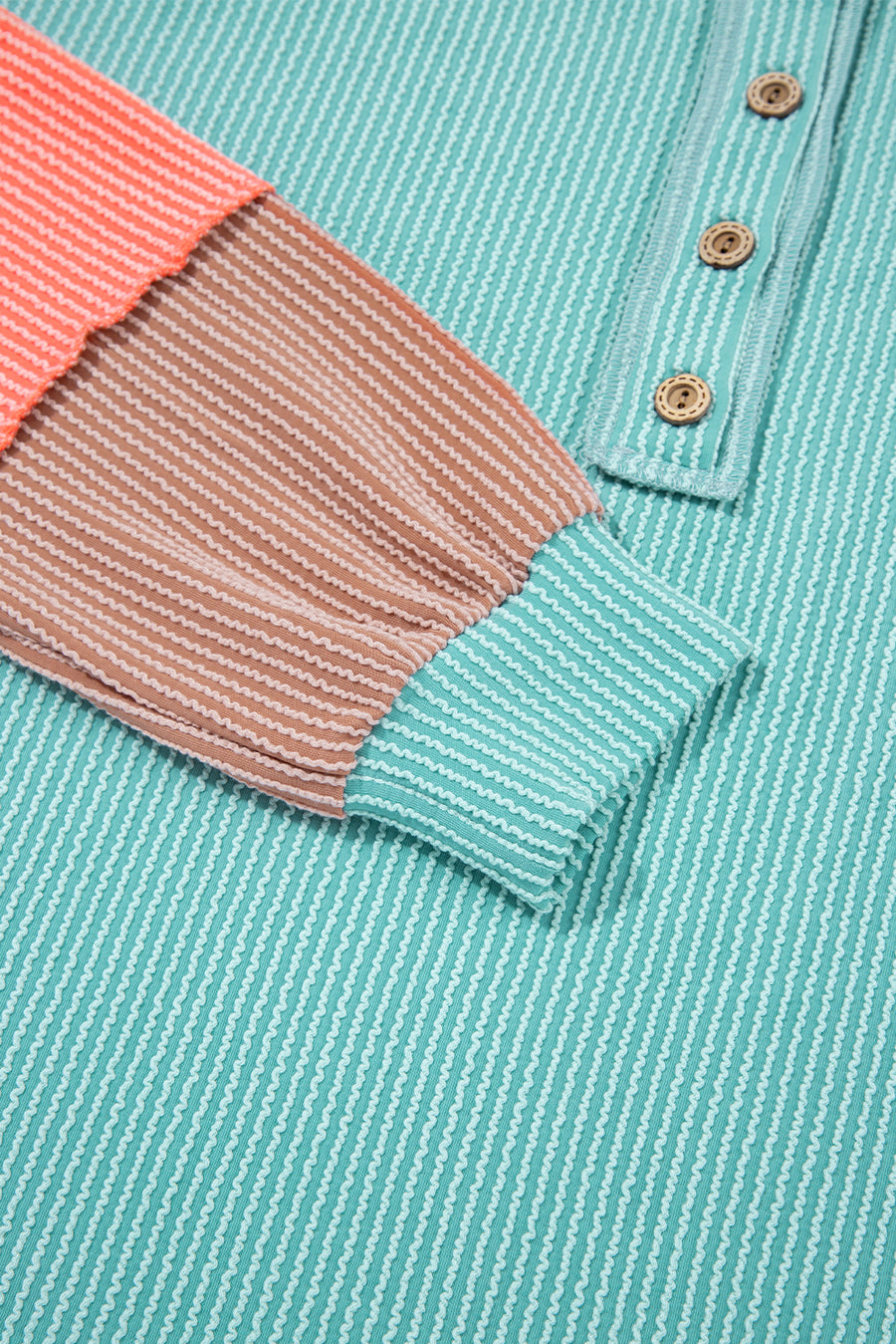 Twisted Ribbed Color Block Patchwork Long Sleeve Henley Shirt