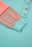 Twisted Ribbed Color Block Patchwork Long Sleeve Henley Shirt