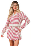 Red Stripe Cropped Collared Sweatshirt and Bubble Mini Skirt Set