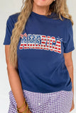 Navy Blue Coquette Bows America Short Sleeve Graphic T-Shirt