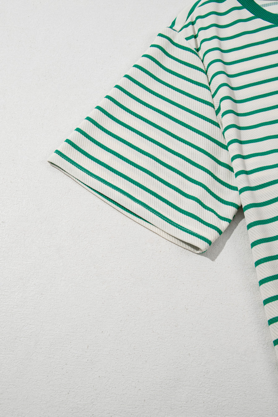 Plus Size Green Striped Ribbed T-Shirt