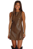 Faux Leather Sleeveless Crew Neck Mini Dress- 3 Colors