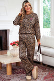 Leopard Print & Embroidered Bow Long Sleeve Top and Pants Set