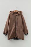 Contrast Cuff Drop Shoulder Zip-Up Tunic Hoodie- 3 Colors