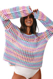 Openwork Side Slit Crew Neck Striped Cover-Up B- 2 Colors