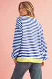 Striped Contrast Trim Oversized Sweatshirt- 4 Colors