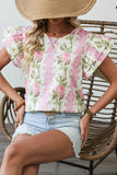 Pink Rose Layered Ruffle Short Sleeve Blouse