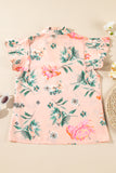 Apricot Floral Frill V-Neck Pleated Short Sleeve Blouse