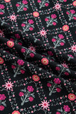 Black Floral Contrast Trim V-Neck Lantern Sleeve Blouse