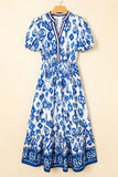 Floral Ruffle Hem Contrast Trim Neckline Midi Dress- 3 Colors