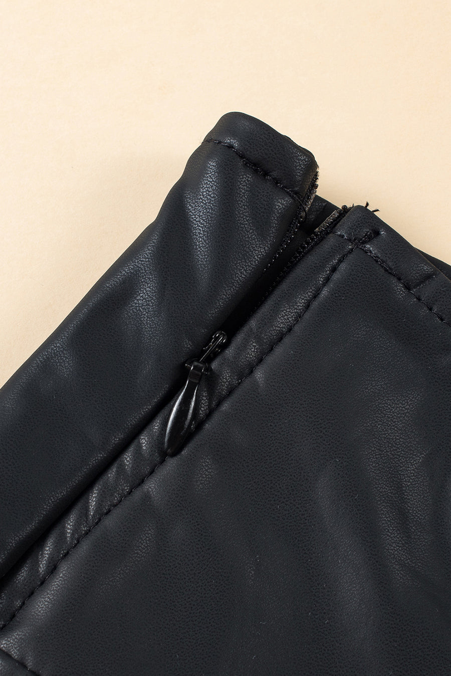 Black Piping Trim Sleek Faux Leather High Waist Leggings