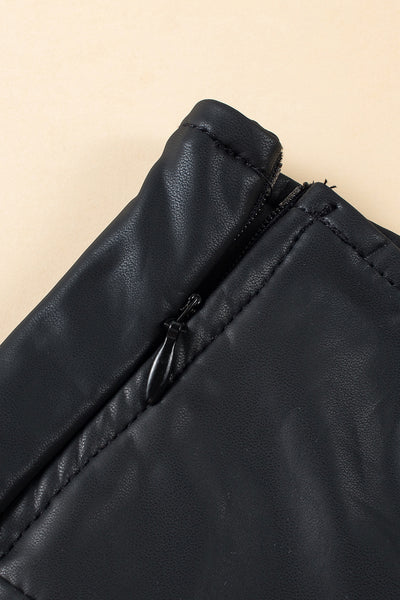 Black Piping Trim Sleek Faux Leather High Waist Leggings