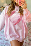 Light Pink Heart Quilt Patch Oversized Sweatshirt