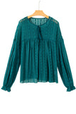 Evergreen Sheer Lace Balloon Sleeve Babydoll Blouse