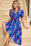Floral Ruffle Hem Contrast Trim Neckline Midi Dress- 3 Colors