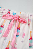 Plus Size White Wine & Heart Print Bow Decor Pajama Set