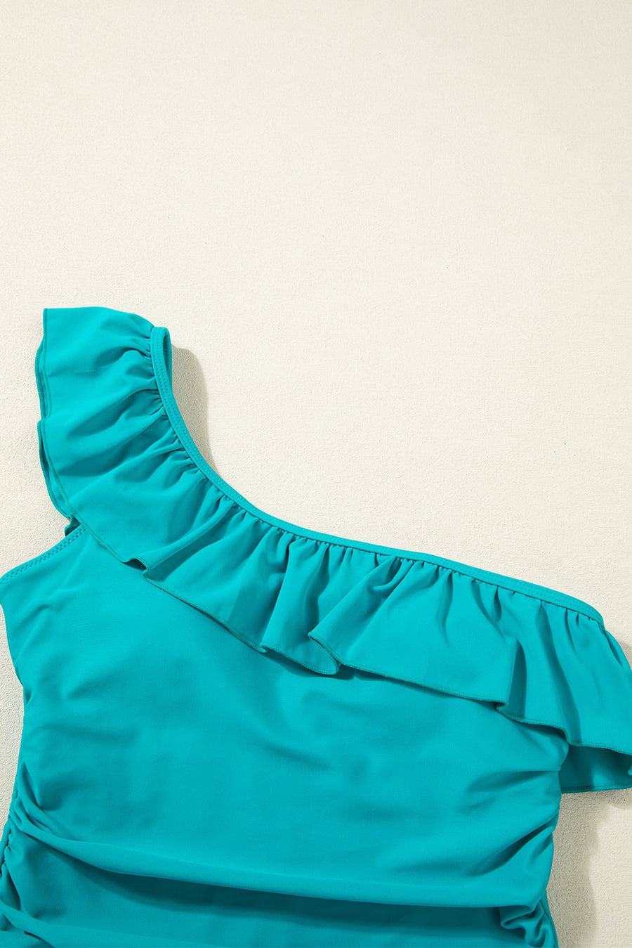 Solid Color Ruffle Trim One-Shoulder One-Piece Swimsuit- 3 Colors
