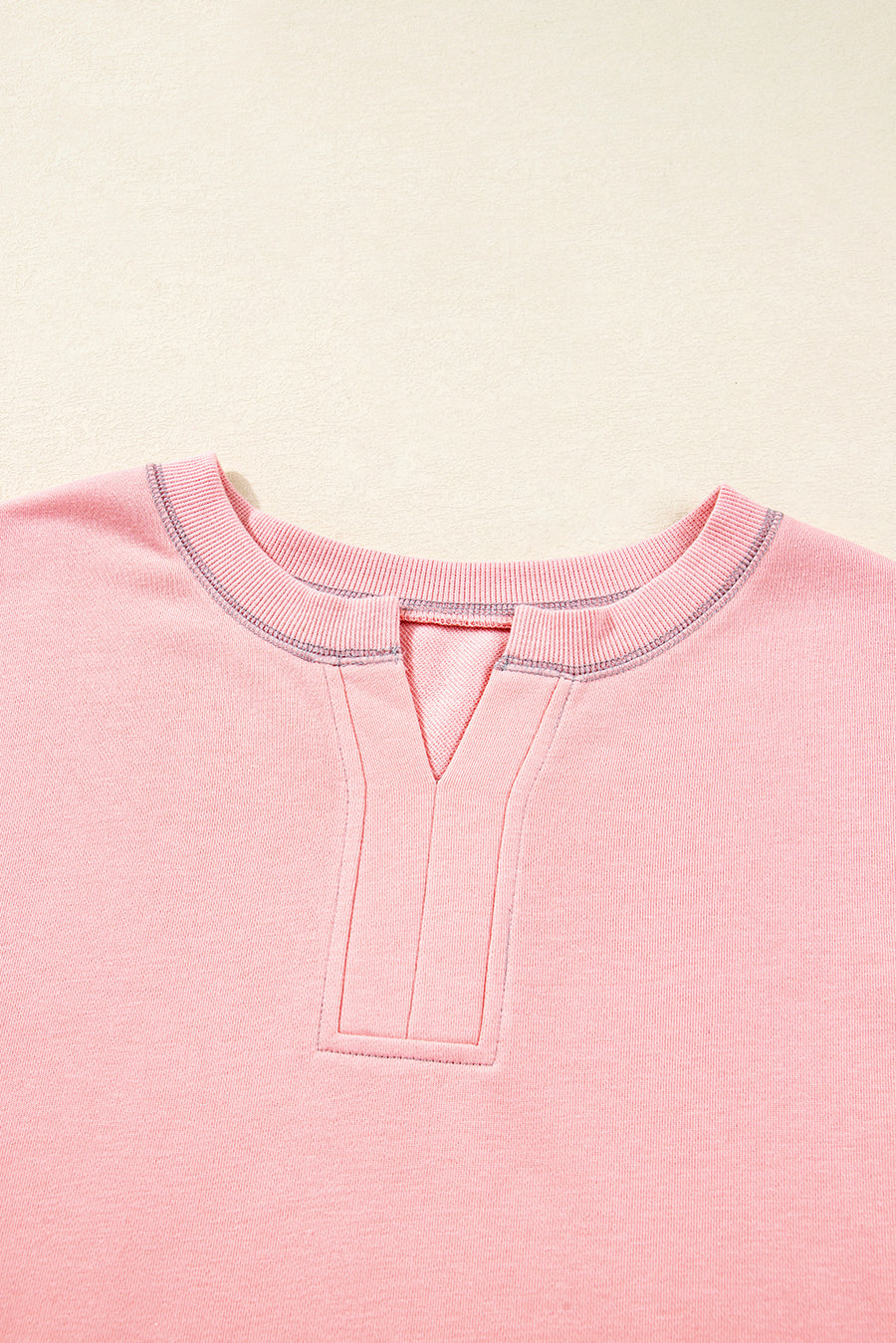 Apricot Pink Exposed Seam Colorblock Split Cuffs & Hem Oversized Sweatshirt