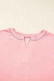 Apricot Pink Exposed Seam Colorblock Split Cuffs & Hem Oversized Sweatshirt
