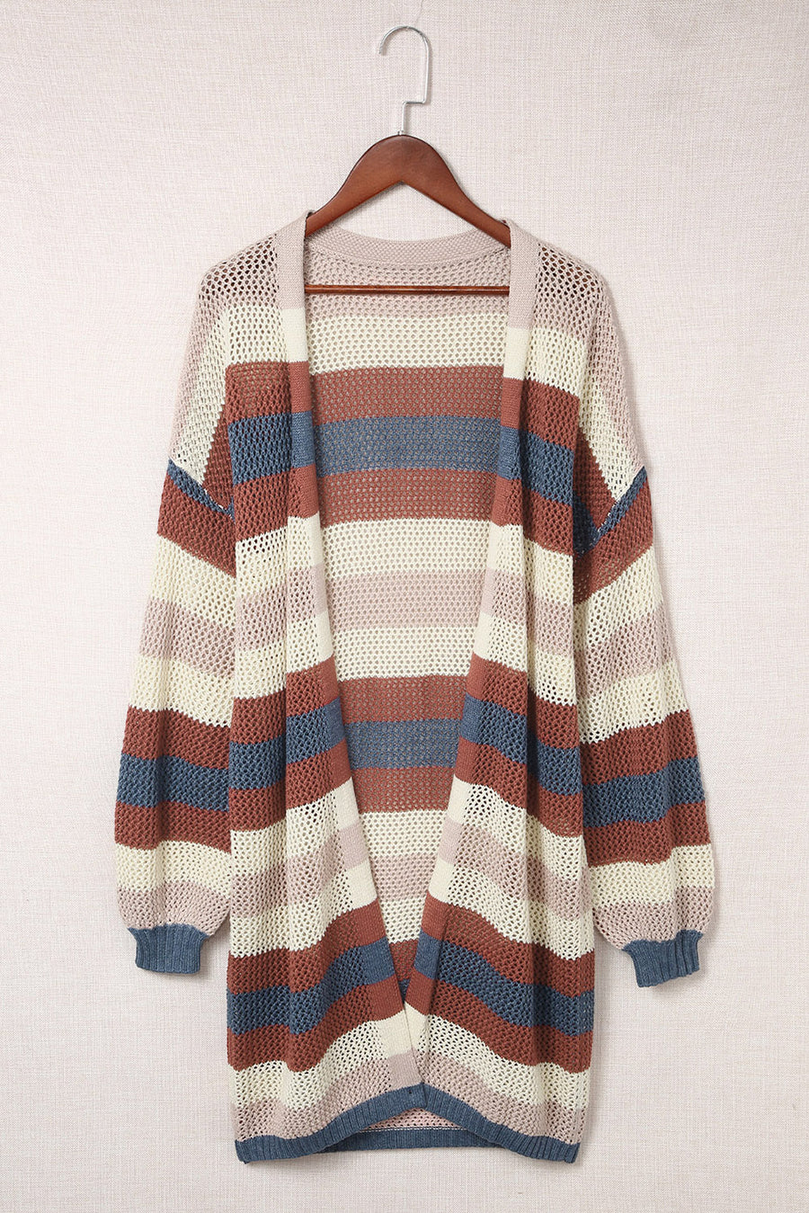 Blue Multi Openwork Color Block Knit Cardigan