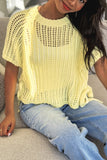 Side Tie Crochet Knit Short Sleeve Sweater- 2 Colors