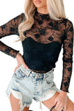 Floral Mock Neck Lace Long Sleeve Mesh  Top- 2 Colors