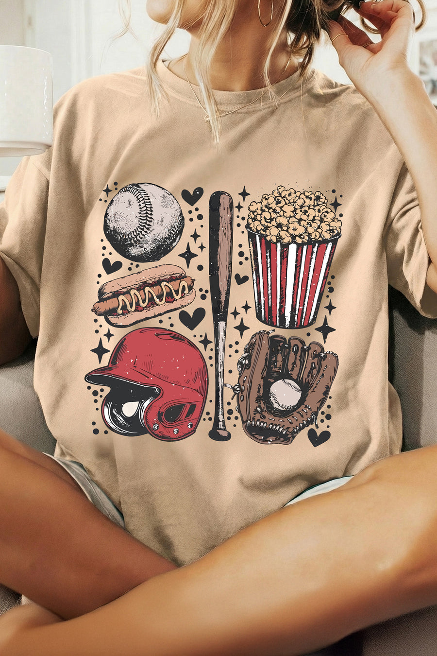 Khaki Retro Baseball Game Graphic T-Shirt