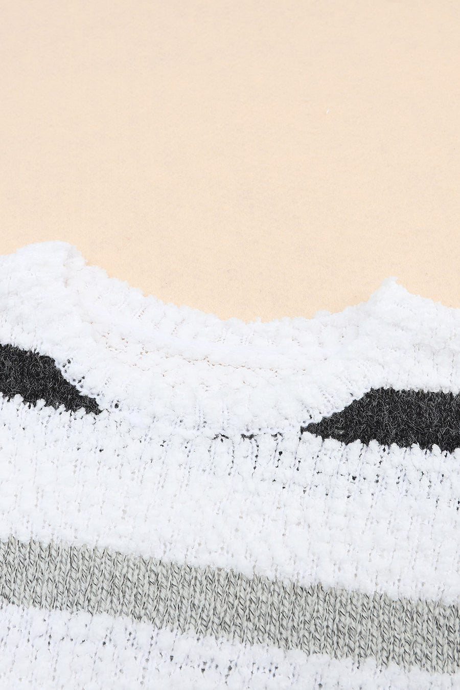 White Multi Striped Popcorn Drop Shoulder Pullover Sweater