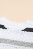 White Multi Striped Popcorn Drop Shoulder Pullover Sweater