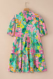 Floral Puff Sleeve Collared Button-Up Babydoll Mini Dress- 2 Colors