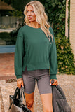 Thermal Knit Drop Shoulder Split Hem Sweatshirt- 2 Colors